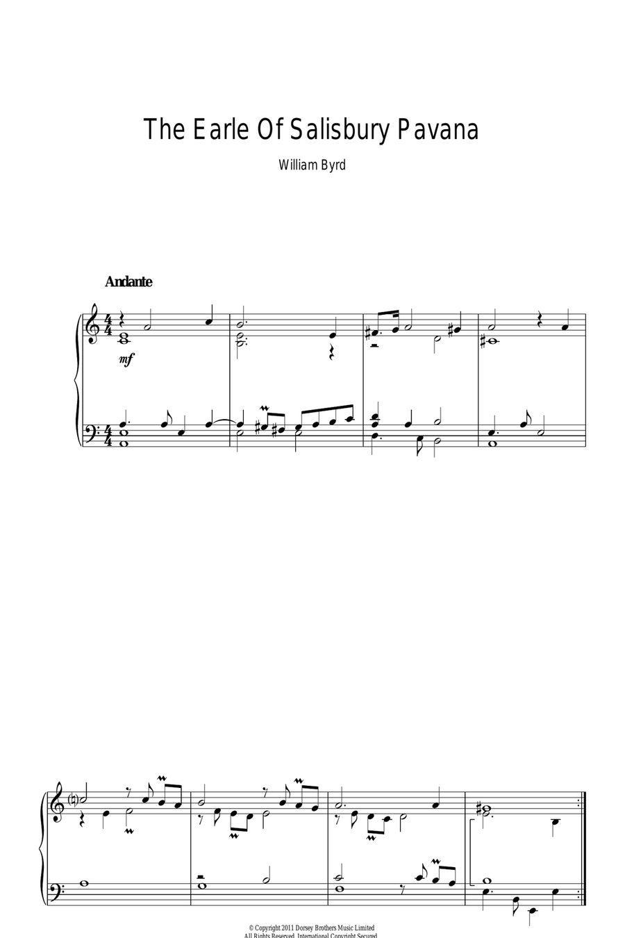 The Earle Of Salisbury Pavana Piano Solo scores gallery preview page 1