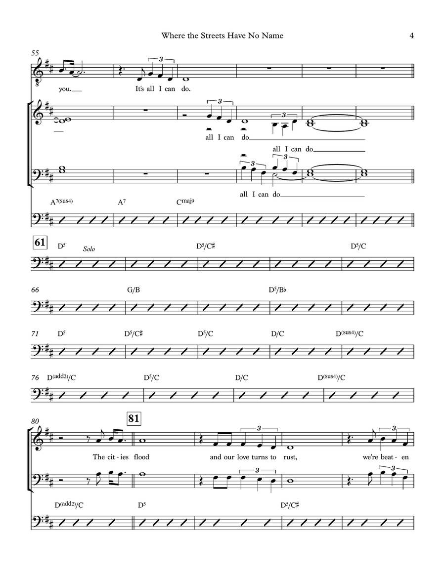 Where The Streets Have No Name 4-Part scores gallery preview page 4
