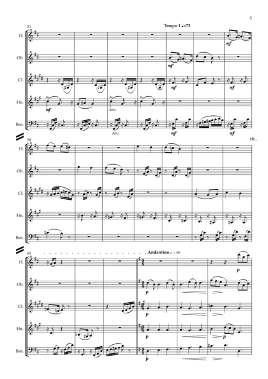 Tchaikovsky: The Seasons Op.37a No.5 May (Starlit Night) - wind quintet Woodwind Quintet scores gallery preview page 5
