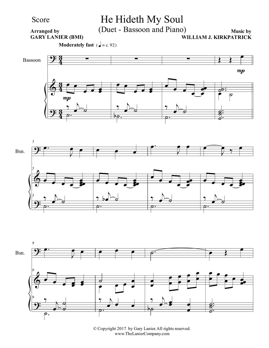 HE HIDETH MY SOUL (Duet - Bassoon & Piano with Score/Part) Bassoon Solo scores gallery preview page 2