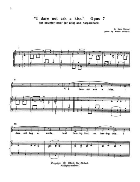 "I Dare Not Ask a Kiss" for medium voice and harpsichord Op. 7