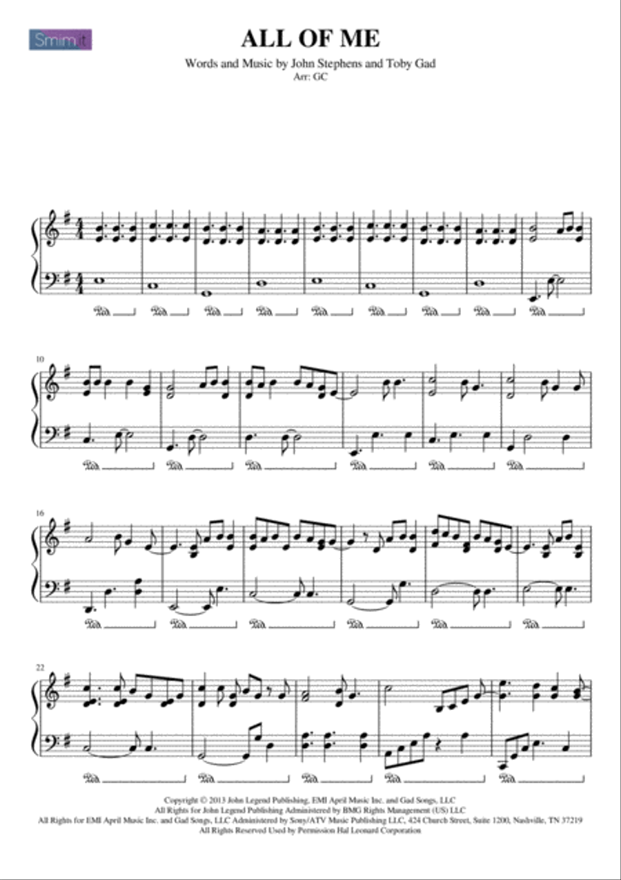 All Of Me Piano Solo scores gallery preview page 2
