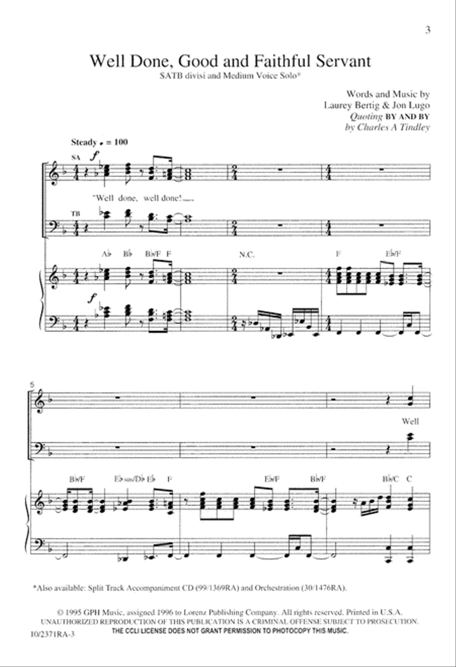 Well Done Good and Faithful Servant 4-Part scores gallery preview page 3