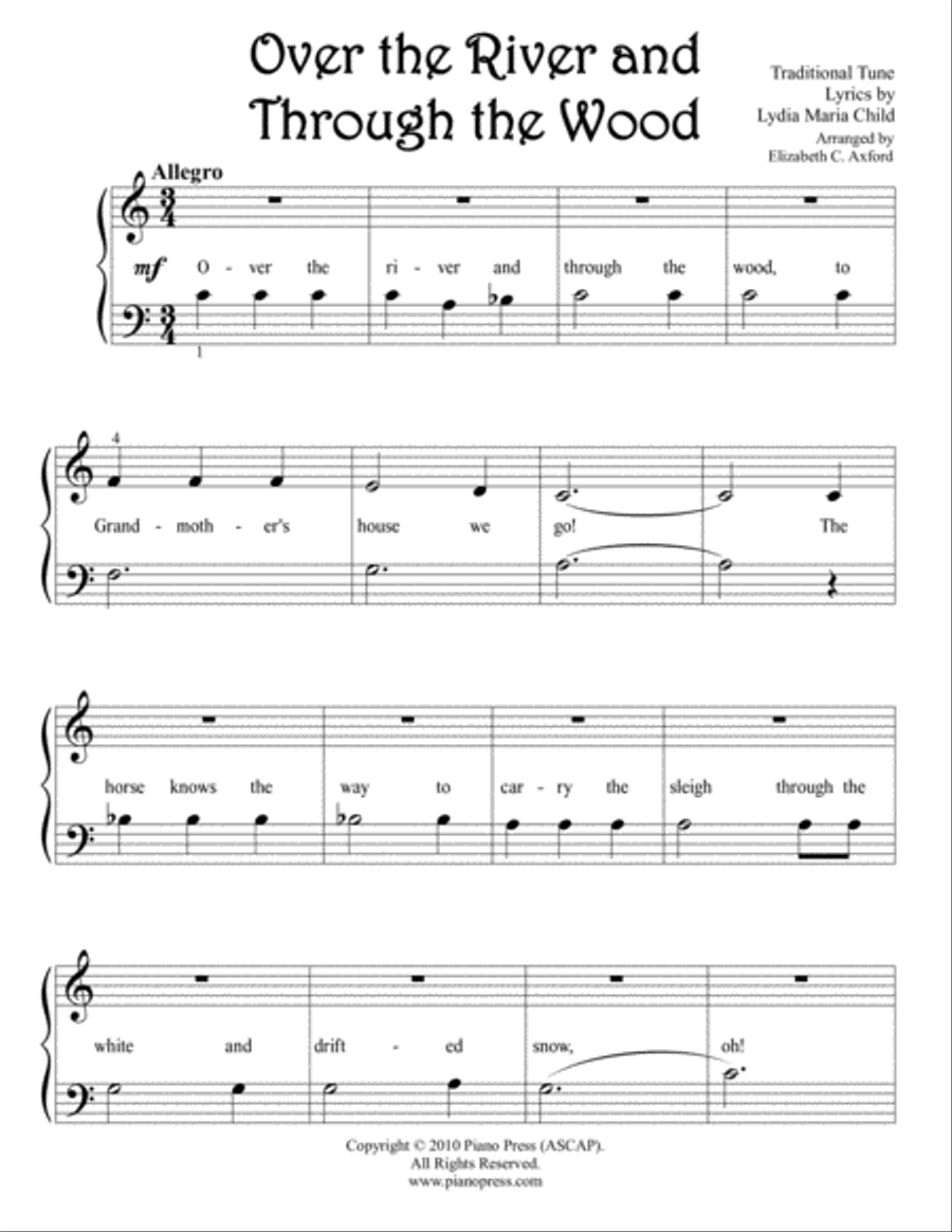 Over the River and Through the Wood Easy Piano scores gallery preview page 2