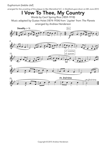 I vow to thee, my country (brass quintet + timpani, with vocal score)