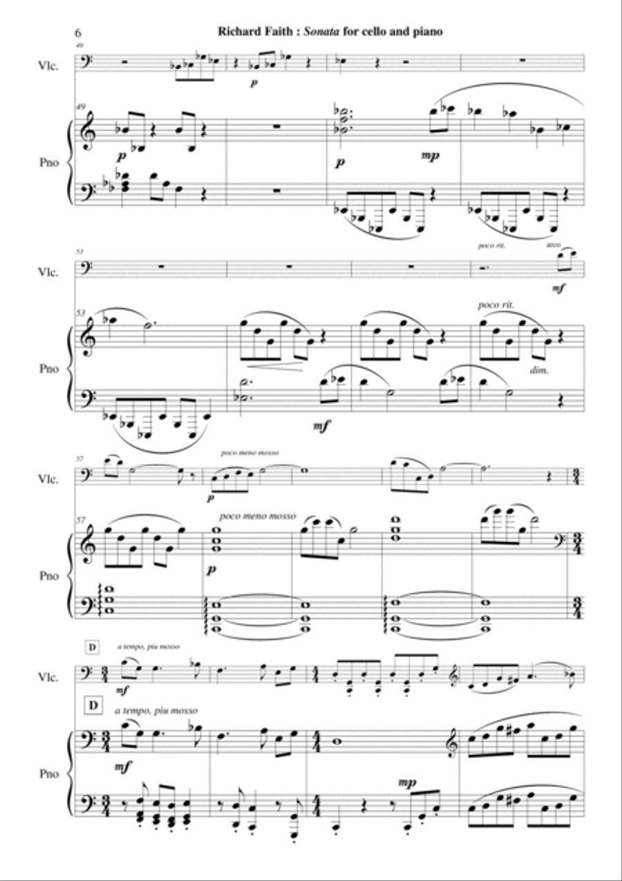 Richard Faith : Sonata for Cello and Piano Piano scores gallery preview page 6