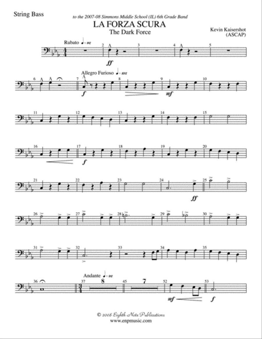 La Forza Scura (The Dark Force): String Bass Concert Band scores gallery preview page 1