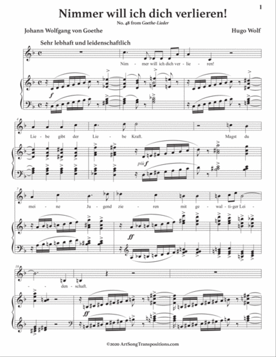 WOLF: Nimmer will ich dich verlieren (transposed to F major) Voice scores gallery preview page 2