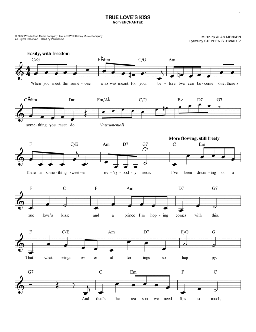True Love's Kiss (from Enchanted) Piano scores gallery preview page 1