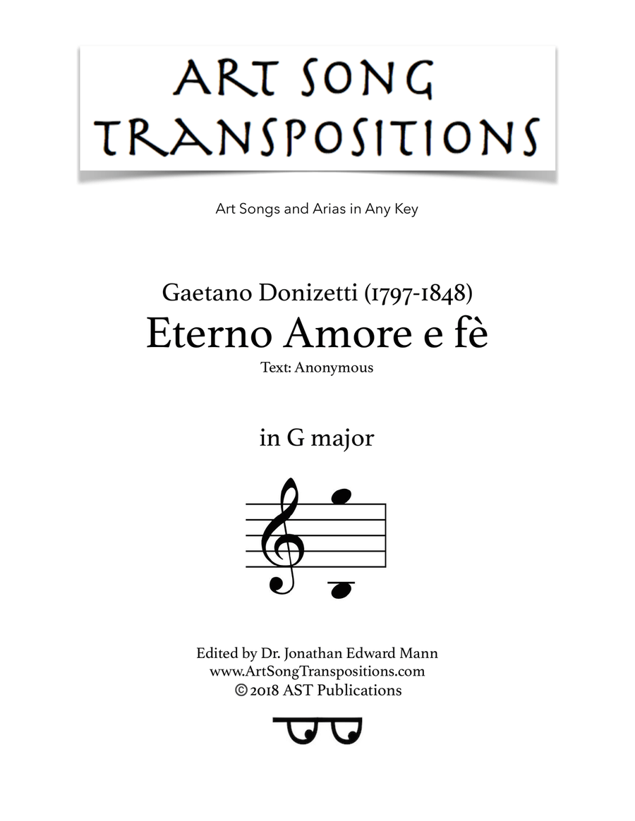 DONIZETTI: Eterno Amore e fè (transposed to G major) Piano, Vocal scores gallery preview page 1