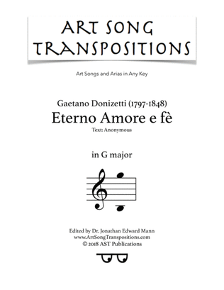 Book cover for DONIZETTI: Eterno Amore e fè (transposed to G major)