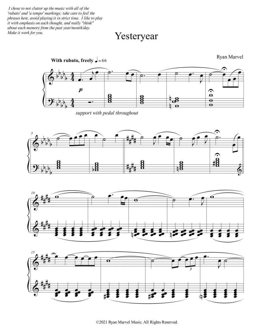 Yesteryear Piano Solo scores gallery preview page 1