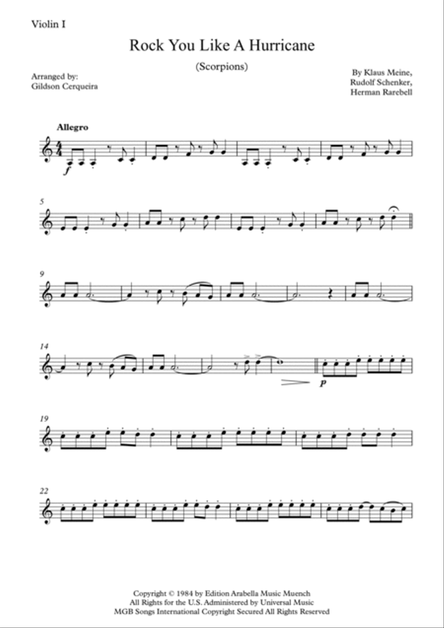 Rock You Like A Hurricane String Quartet scores gallery preview page 5