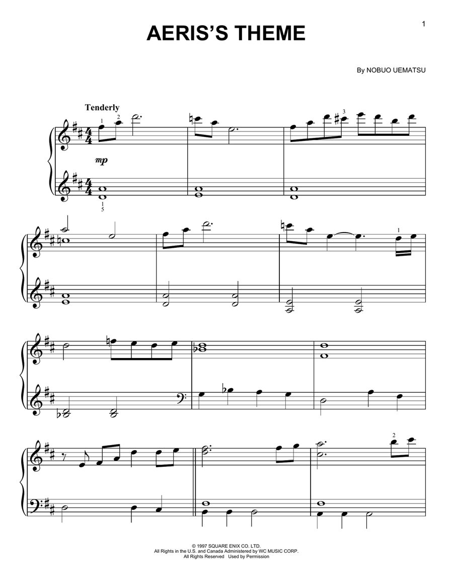 Aeris's Theme (from Final Fantasy VII) Easy Piano scores gallery preview page 1
