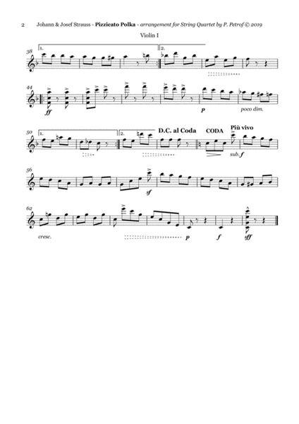 J. Straus - PIZZICATO POLKA - string quartet - score and parts image number null
