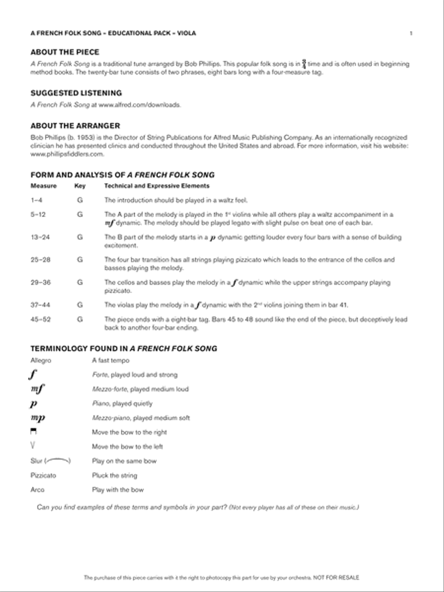 A French Folk Song: Viola Educational Pack String Orchestra scores gallery preview page 1