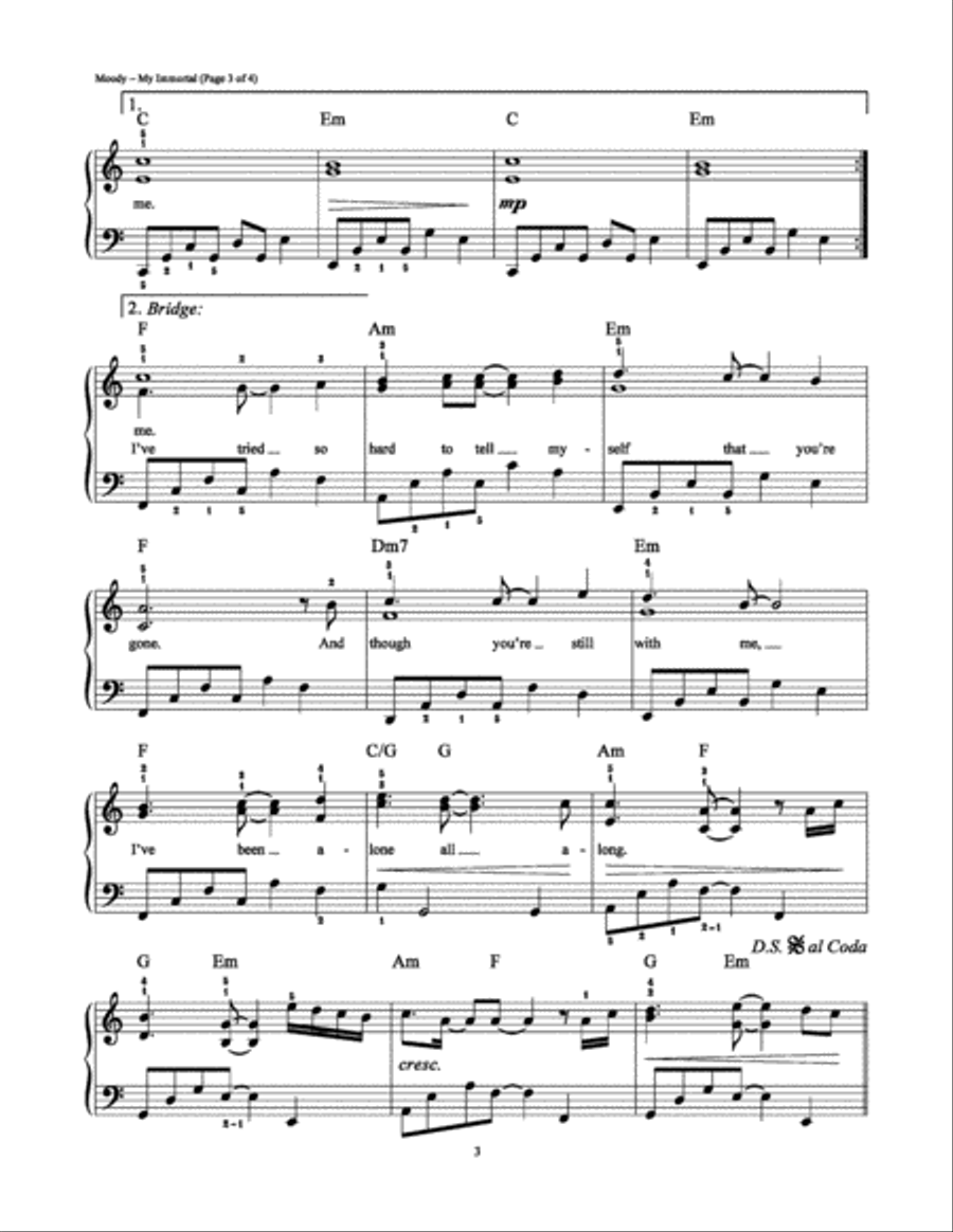 My Immortal Easy Piano scores gallery preview page 3
