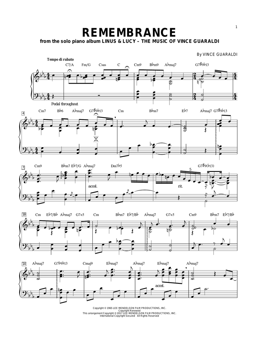 Remembrance (In Remembrance Of Me) Piano Solo scores gallery preview page 1