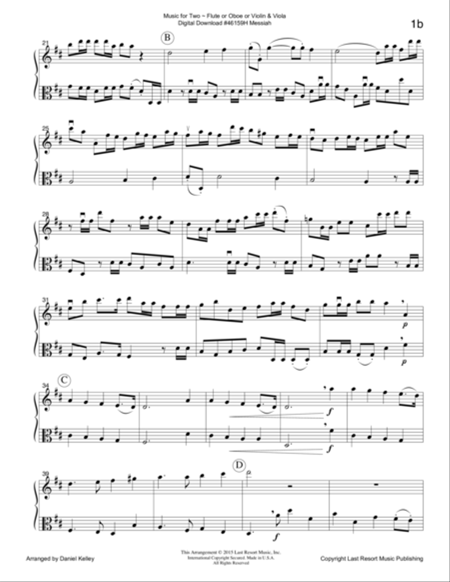 Handel's Messiah - Duet - for Flute or Oboe or Violin & Viola - Music for Two Small Ensemble scores gallery preview page 3