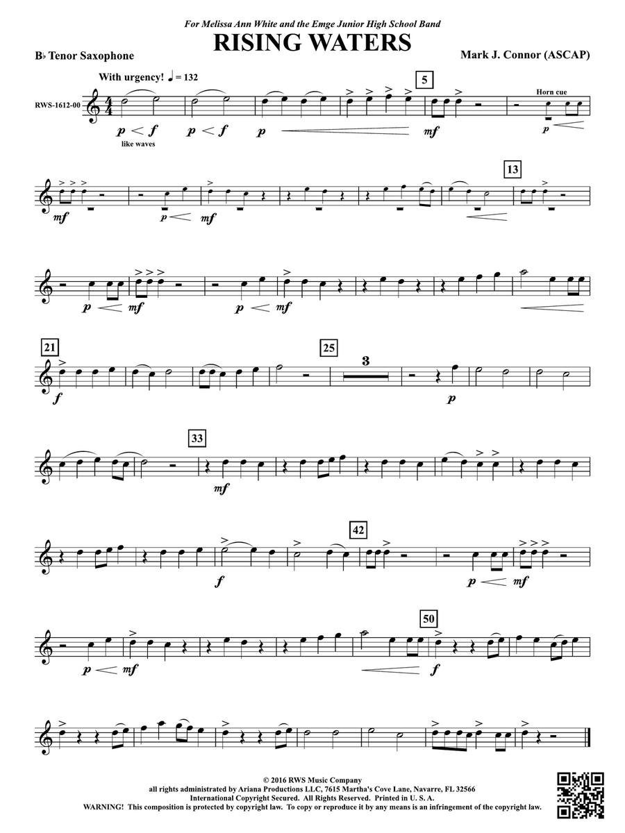Rising Waters: B-flat Tenor Saxophone Tenor Saxophone scores gallery preview page 1