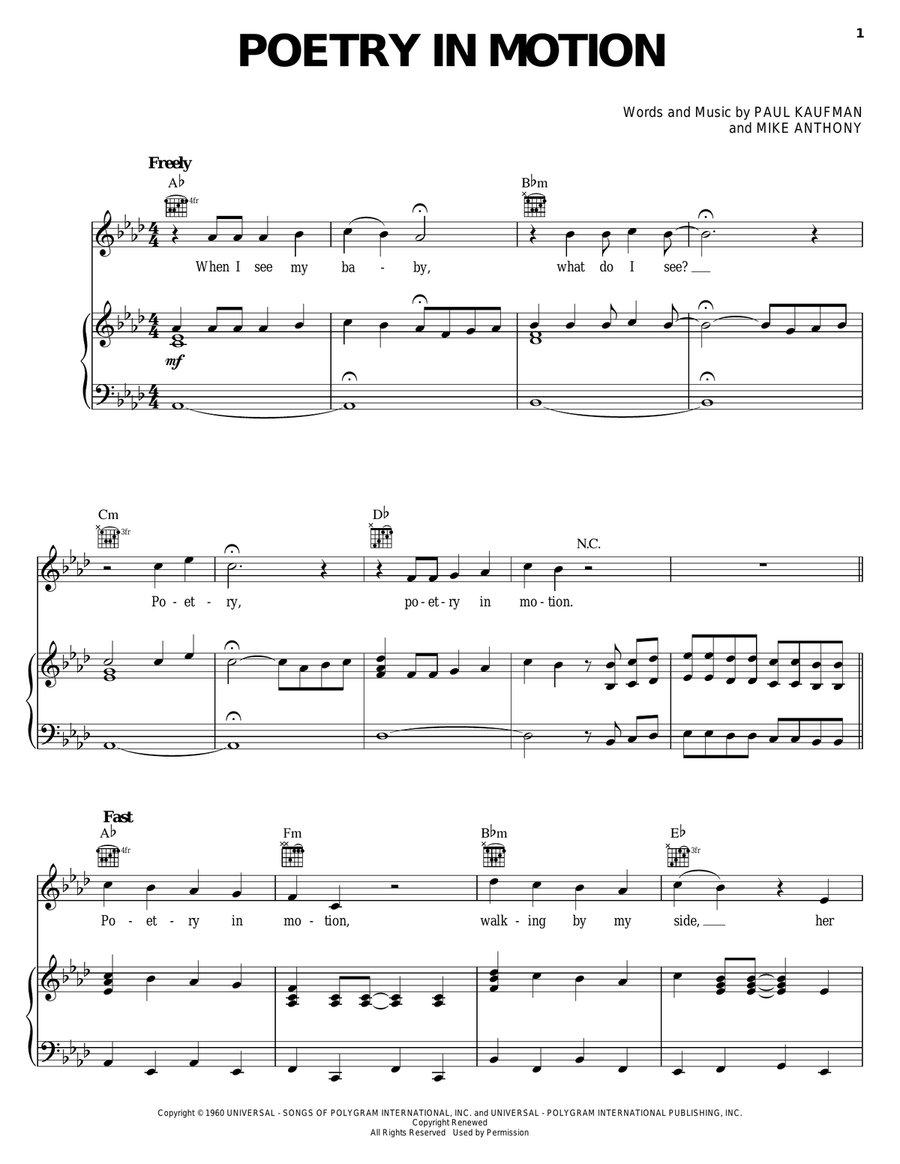 Poetry In Motion Poetry In Motion Piano, Vocal, Guitar scores gallery preview page 1