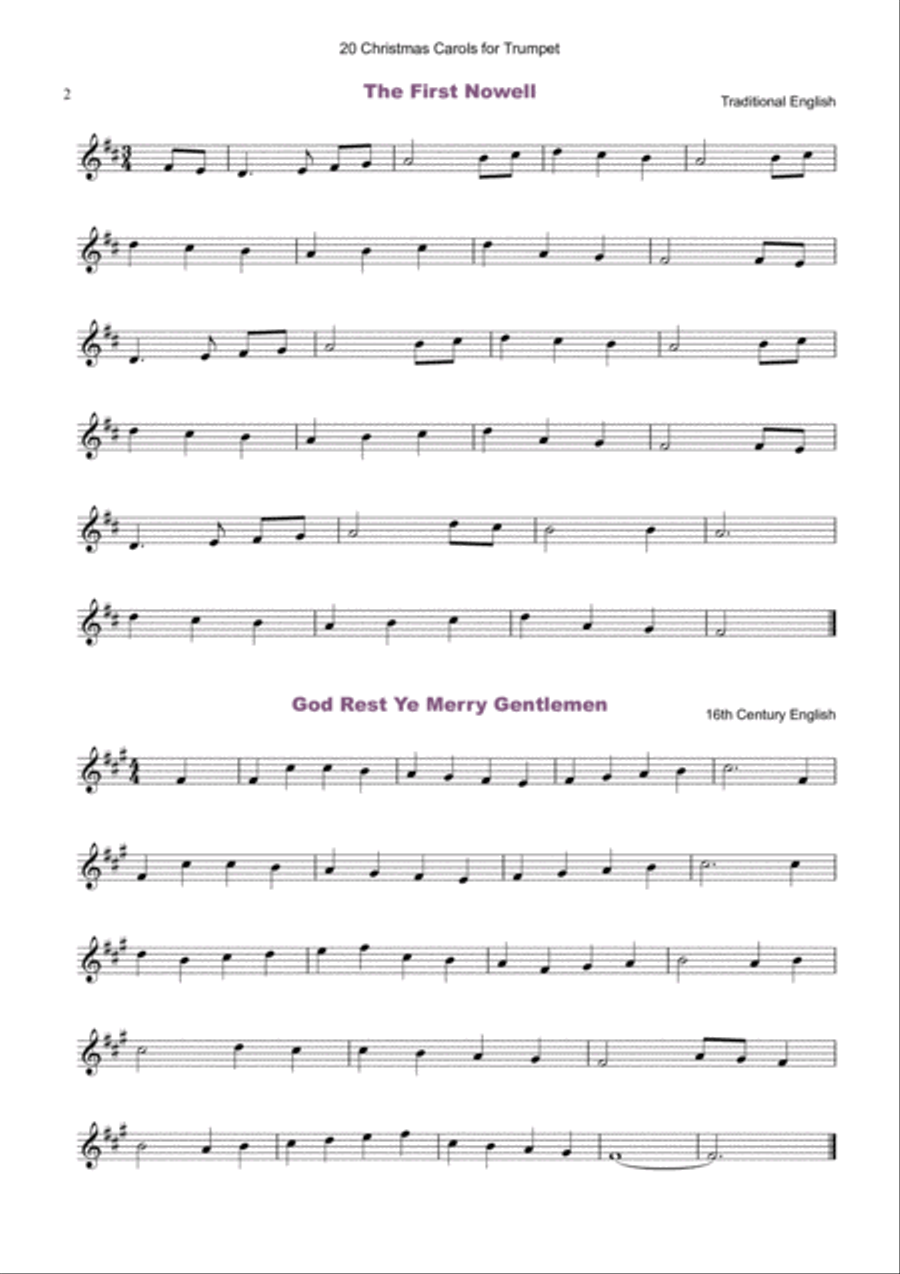 20 Favourite Christmas Carols for solo Trumpet and Piano B-Flat Trumpet scores gallery preview page 3