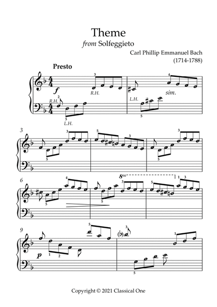 Bach, C.P.E. - Theme from Solfeggietto(With Note name)