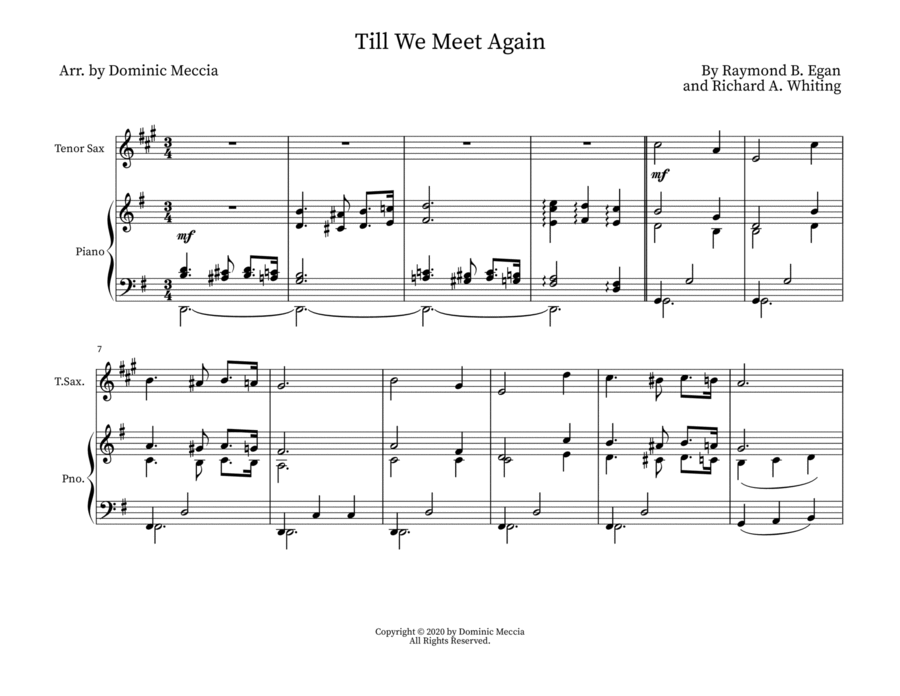 Till We Meet Again Tenor Saxophone scores gallery preview page 1