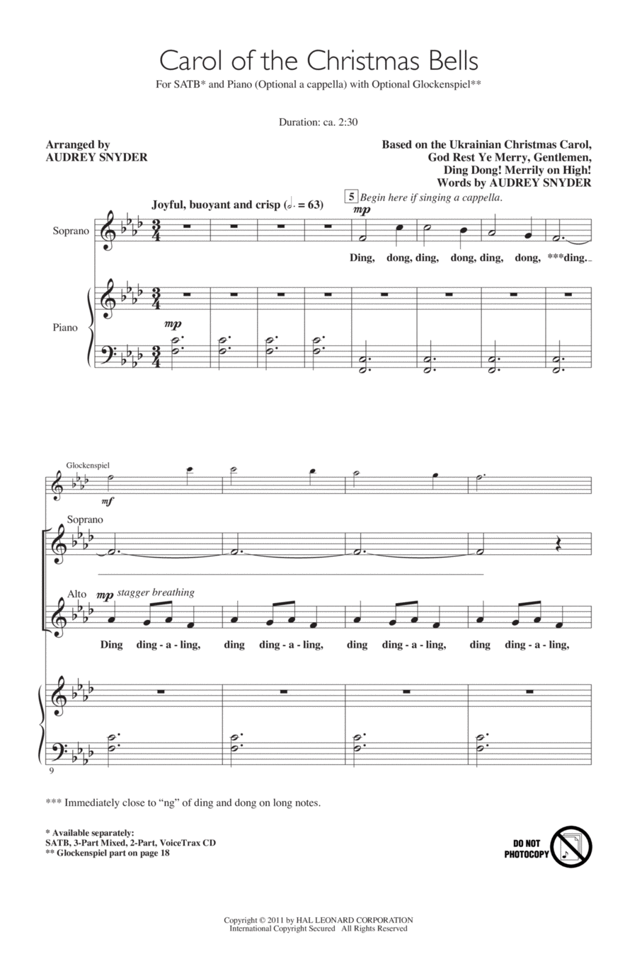 Carol Of The Christmas Bells 4-Part scores gallery preview page 1