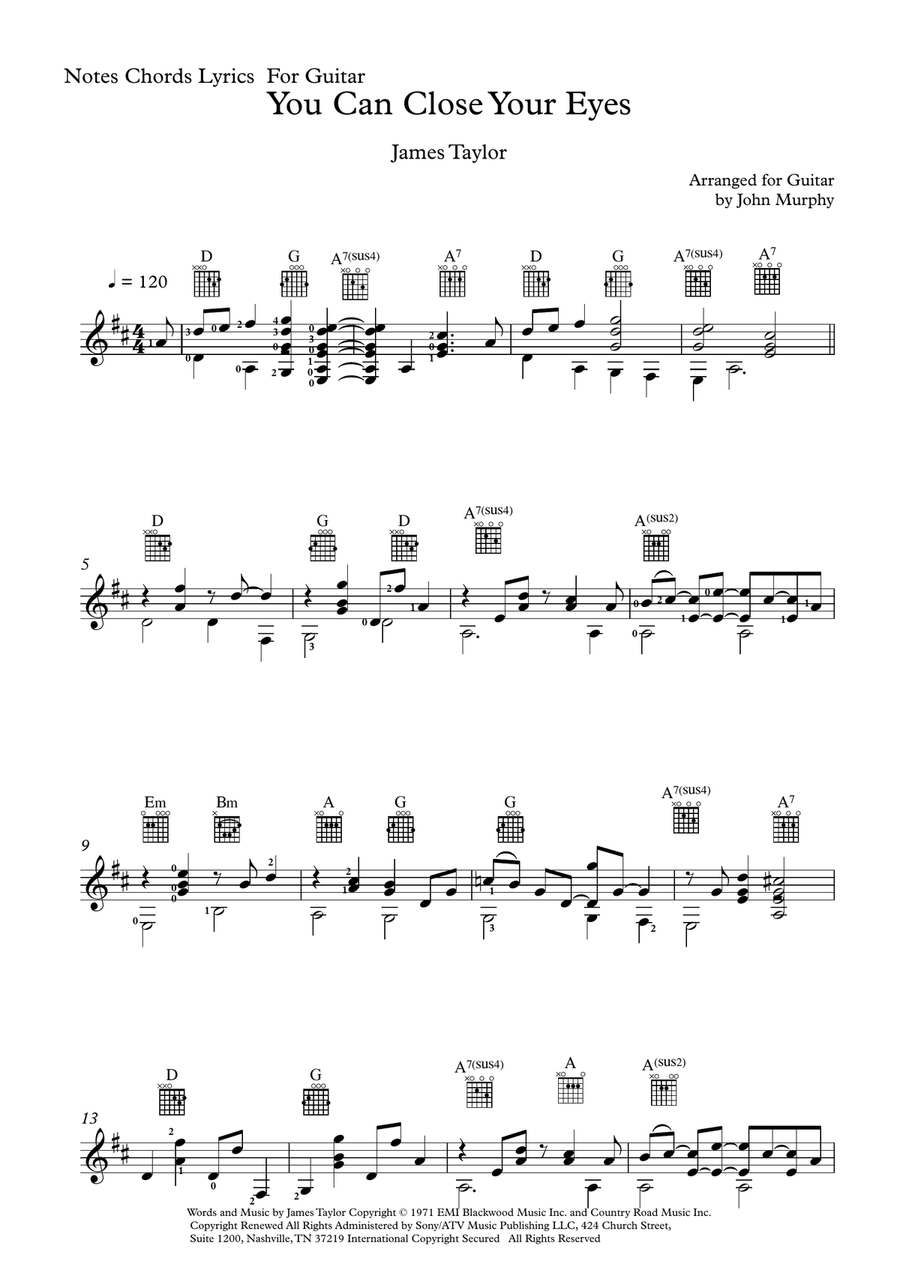 You Can Close Your Eyes Guitar Tablature scores gallery preview page 1