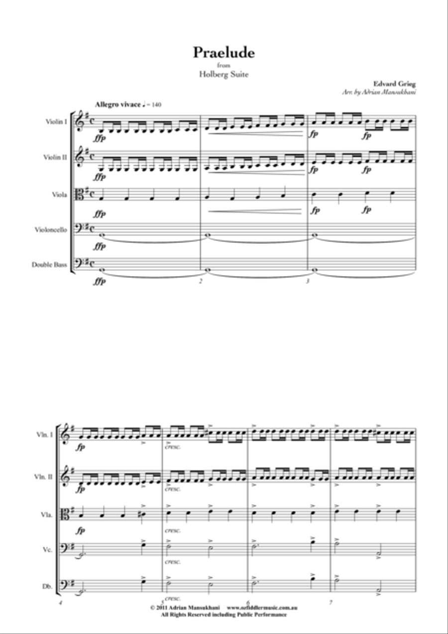 Praelude, from the Holberg Suite, by Edvard Grieg String Orchestra scores gallery preview page 1