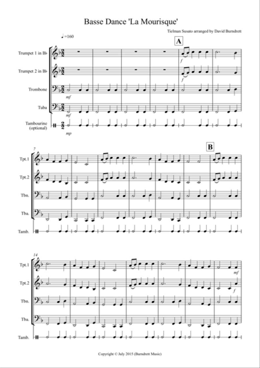 Basse Dance by Susato for Brass Quartet Basse Dance by Susato for Brass Quartet Brass Quartet scores gallery preview page 1