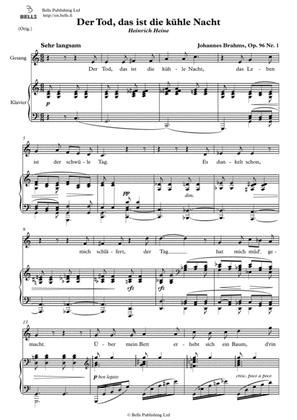 Der Tod, das ist die kuhle Nacht, Op. 96 No. 1 (Original key. C Major)