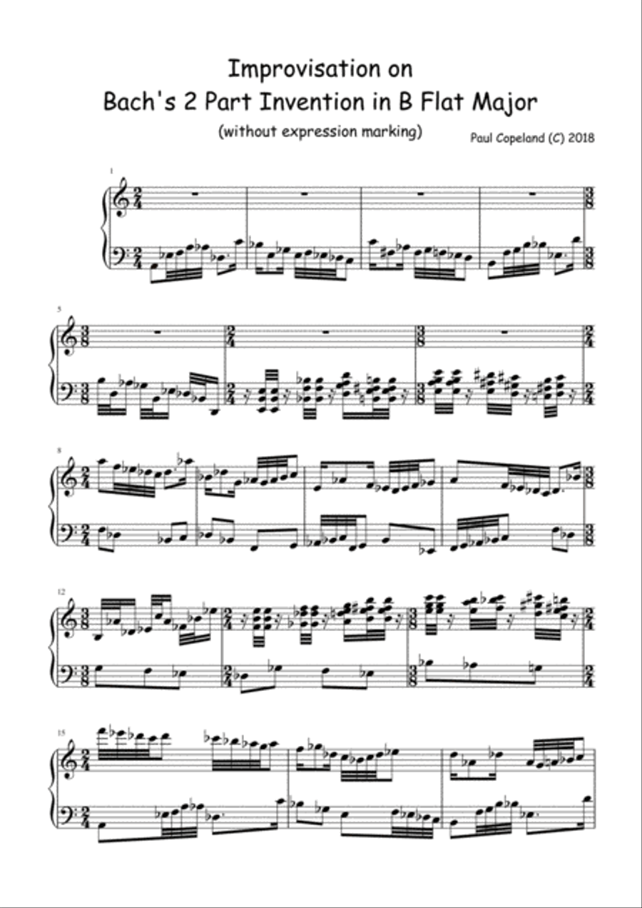 Improvisation on J.S. Bach's Two Part Invention in B flat. Piano Solo scores gallery preview page 3