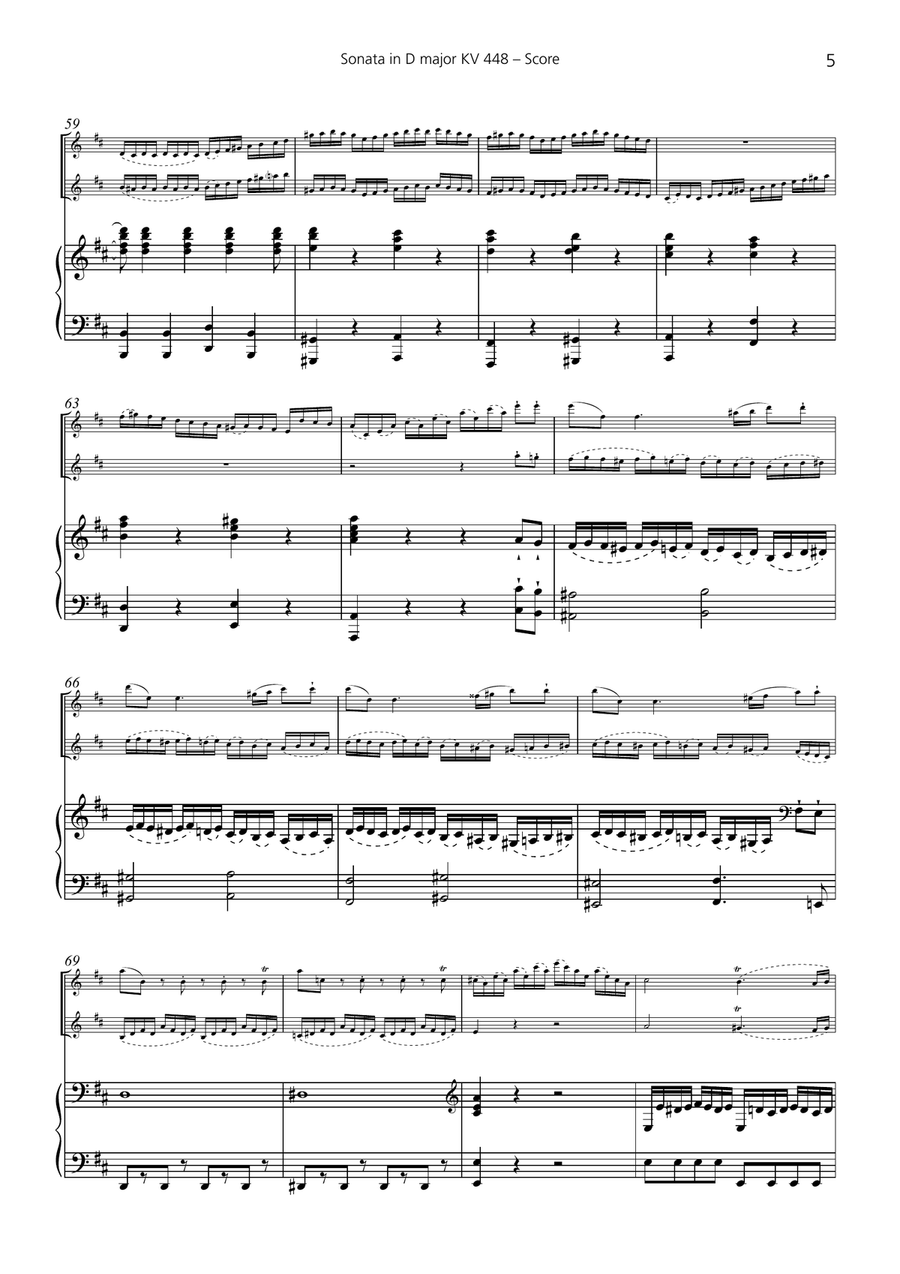 W.A. Mozart: Sonata in D major, KV 448 for 2 Flutes and Piano Flute Duet scores gallery preview page 5