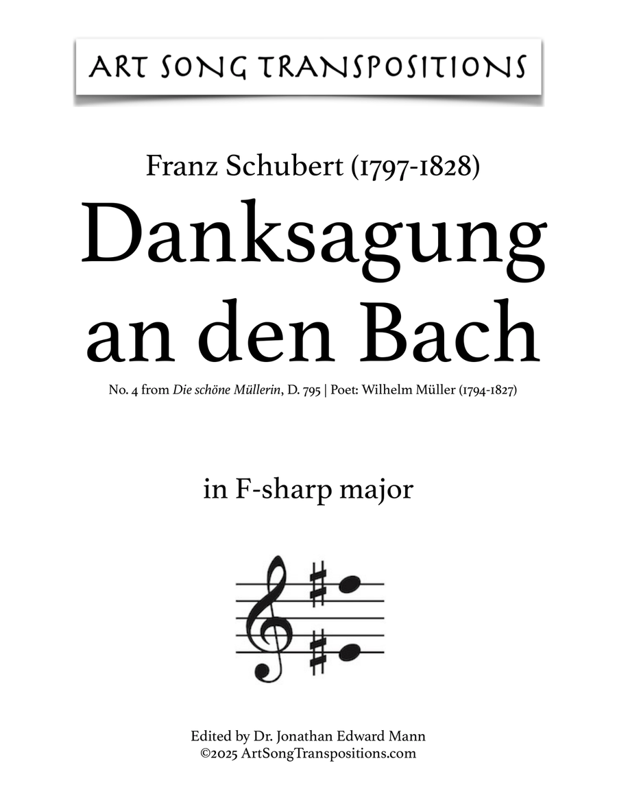 SCHUBERT: Danksagung an den Bach, D. 795 no. 4 (transposed to F-sharp major) Piano, Vocal scores gallery preview page 1