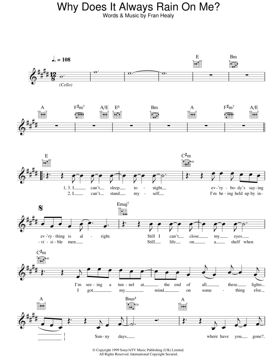 Why Does It Always Rain On Me? Piano scores gallery preview page 1