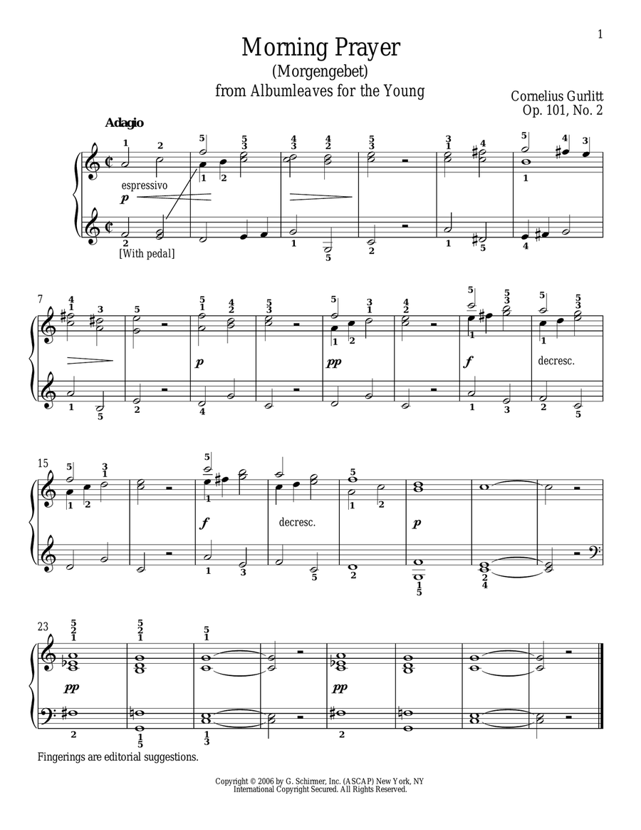 Morning Prayer (Morgengebet), Op. 101, No. 2 Piano Solo scores gallery preview page 1