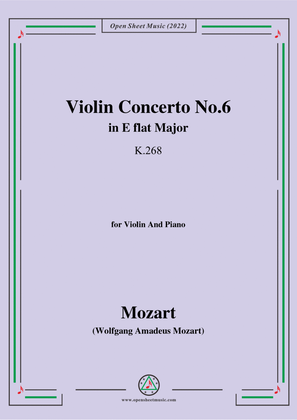 Book cover for Mozart-Violin Concerto No.6 in E flat Major,K.268,for Violin and Piano