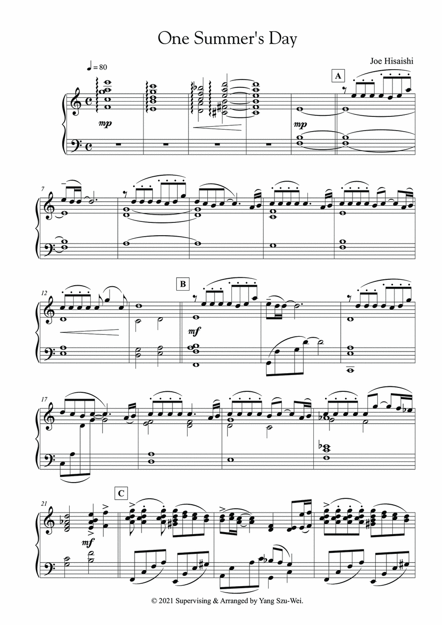 One Summer's Day Piano Solo scores gallery preview page 1