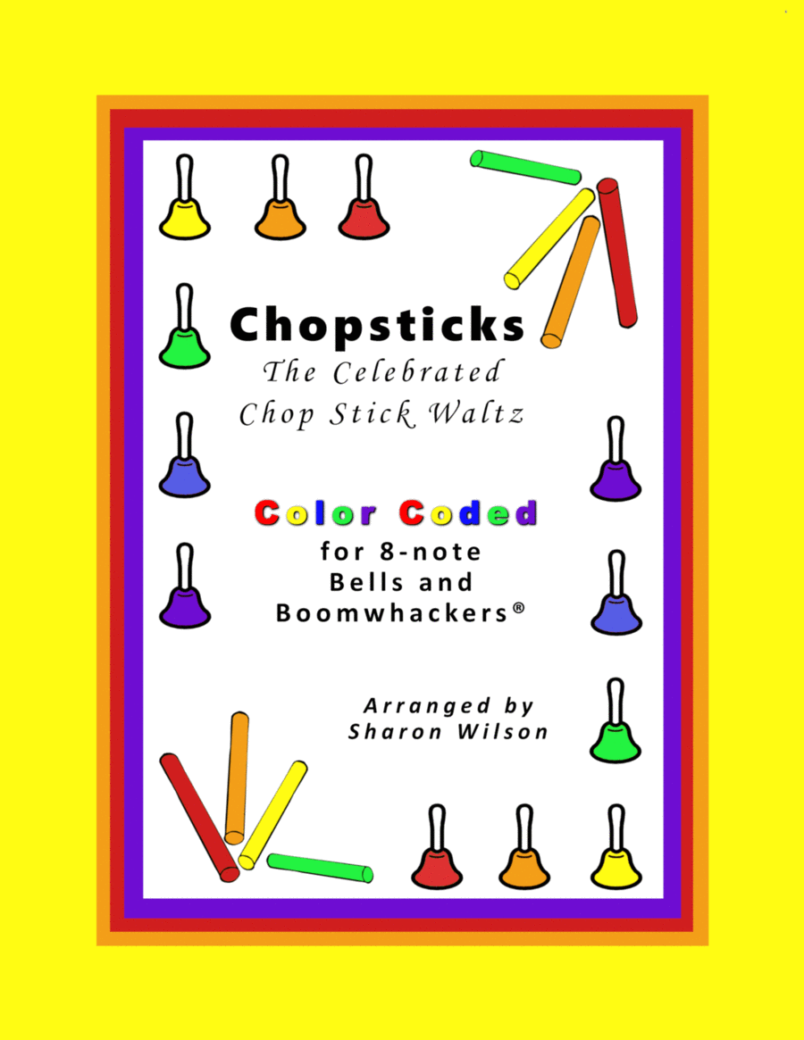CHOPSTICKS: The Celebrated Chop Stick Waltz for 13-note Bells and Boomwhackers (Color Coded Notes) Handbell Choir scores gallery preview page 1