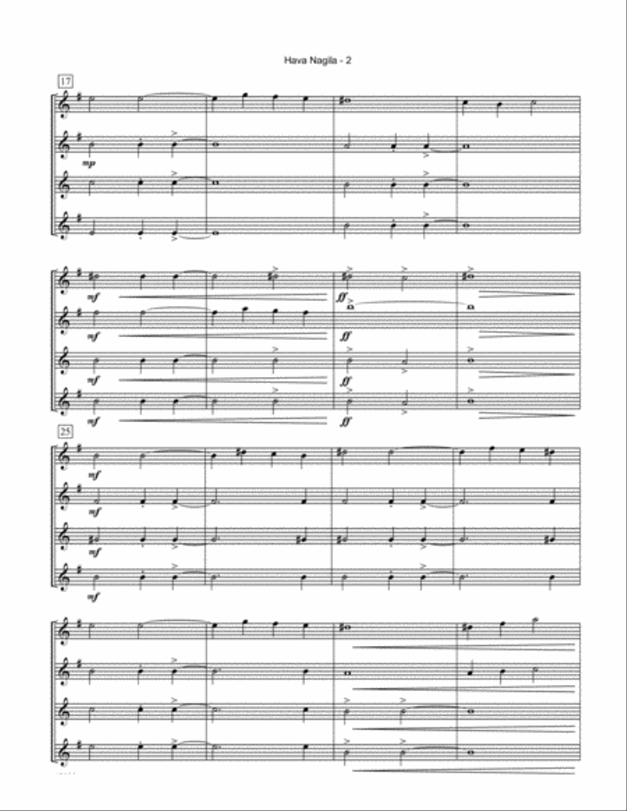Hava Nagila Hava Nagila Saxophone Quartet scores gallery preview page 3