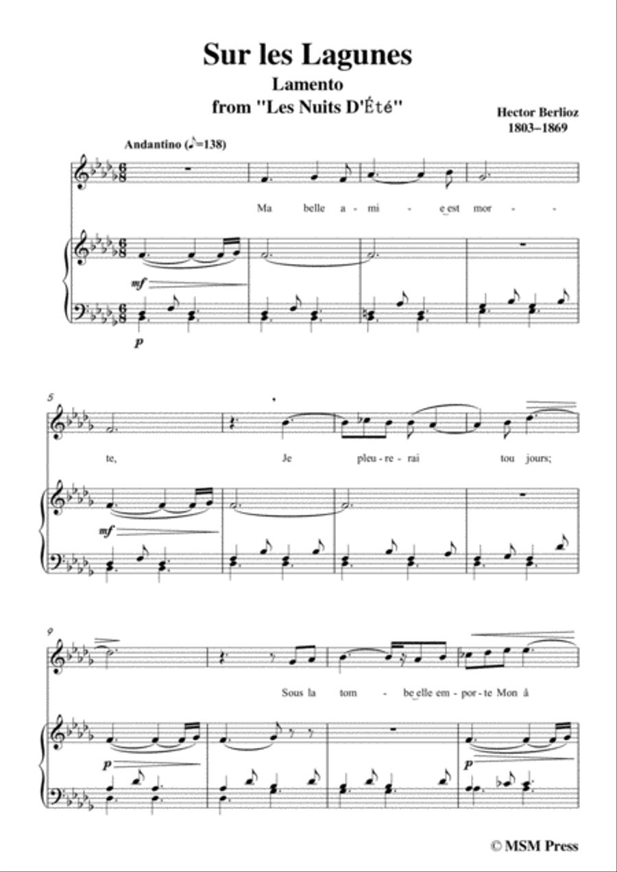 Berlioz-Sur les Lagunes in b flat minor,for voice and piano Voice Solo scores gallery preview page 3