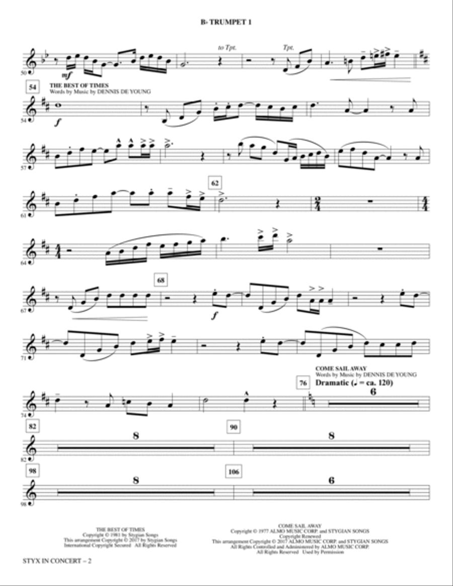 Styx in Concert - Bb Trumpet 1 Choir scores gallery preview page 2