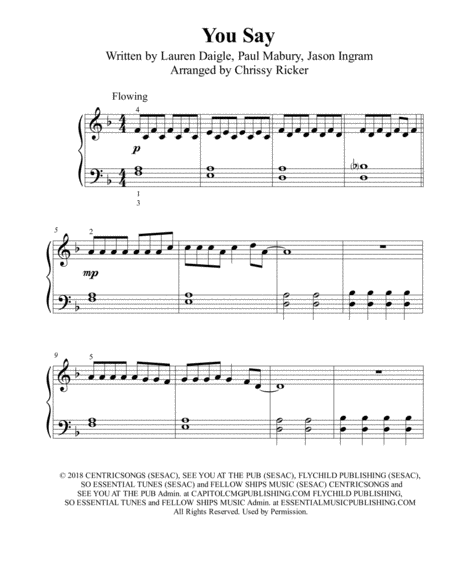 You Say - beginner/big note piano image number null