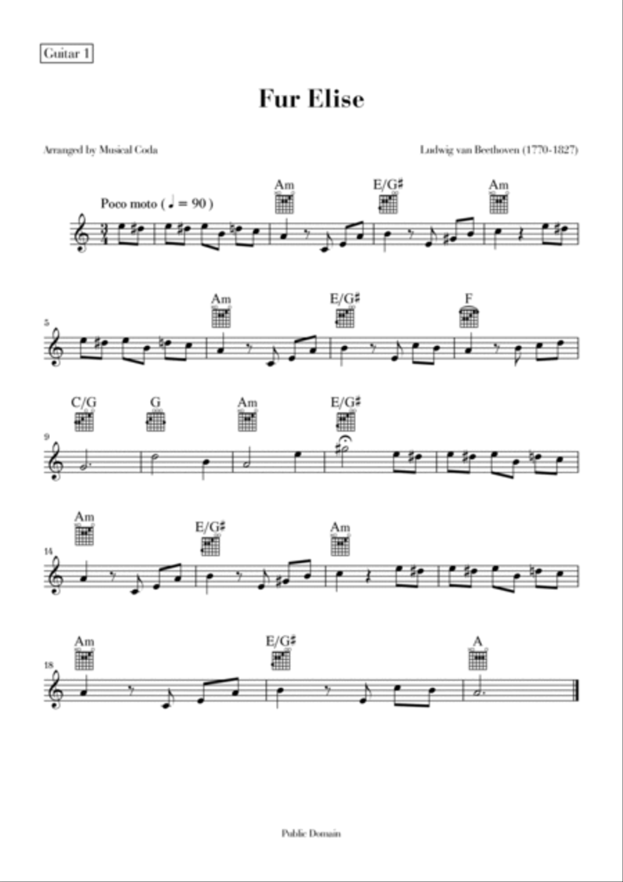 Fur Elise - Guitar Acoustic Guitar scores gallery preview page 2