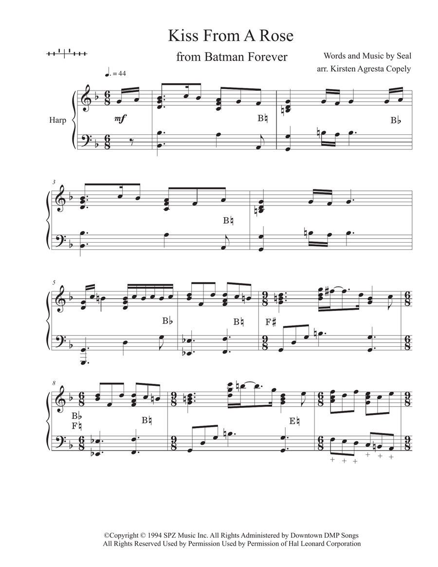 Kiss From A Rose Harp scores gallery preview page 1