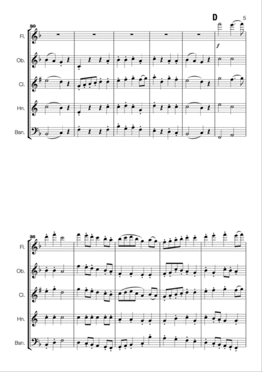 Holst - Second Suite in F for Military Band 1. March (arr. for Wind Quintet) Woodwind Quintet scores gallery preview page 5