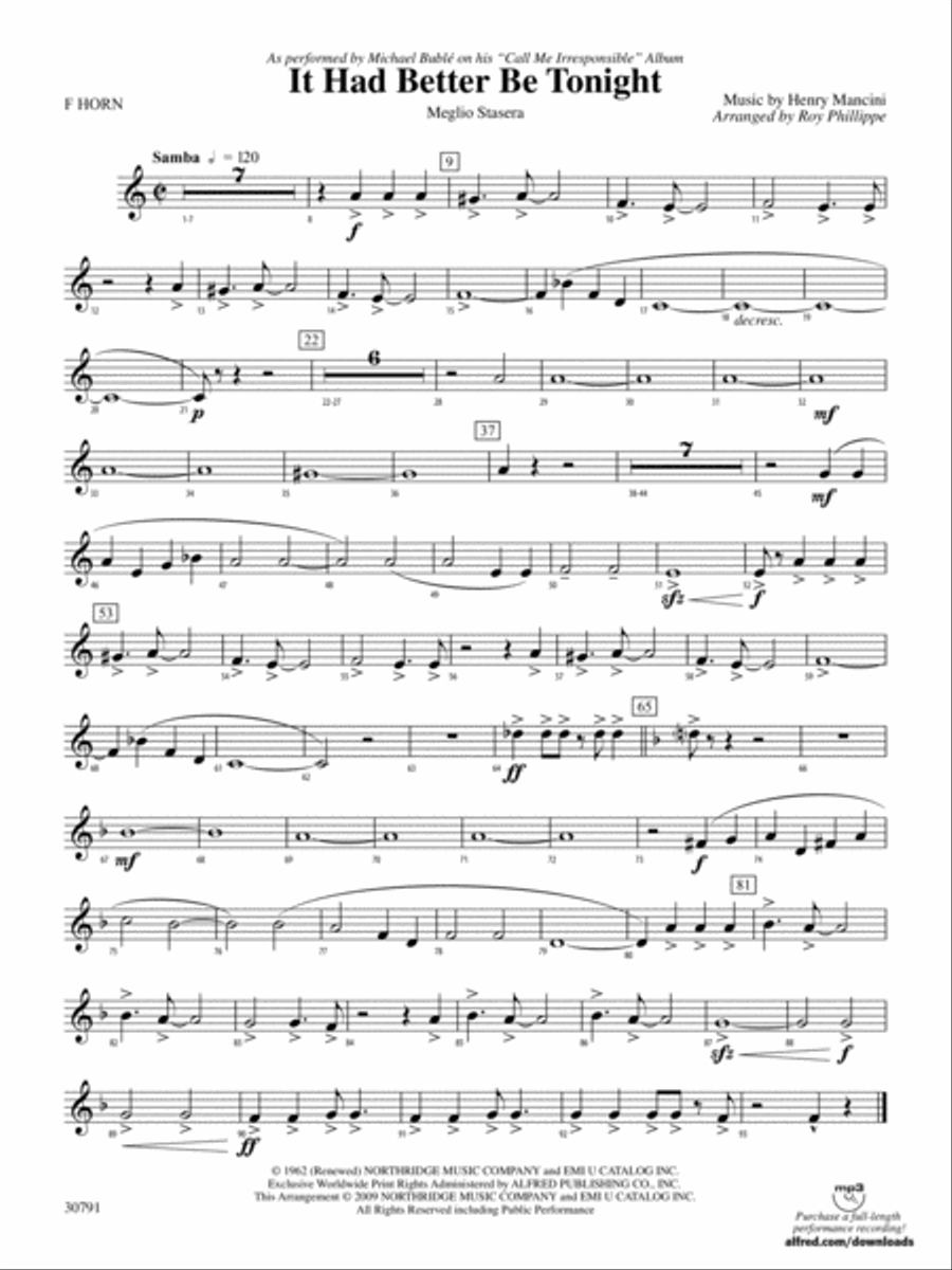It Had Better Be Tonight (Meglio Stasera): 1st F Horn Concert Band scores gallery preview page 1