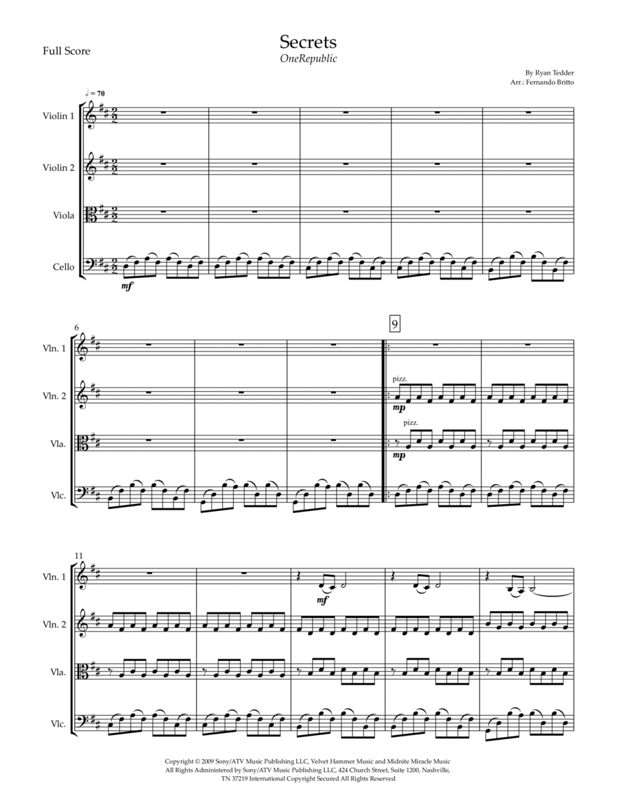 Secrets Secrets String Quartet scores gallery preview page 1